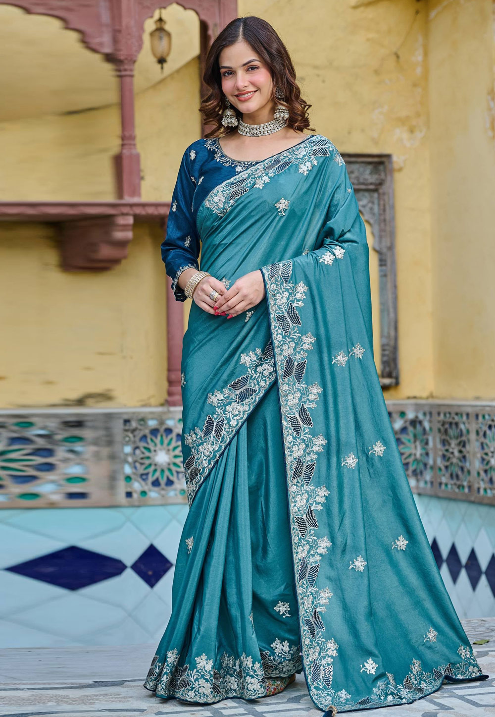 Sky Blue Silk Saree With Blouse 322260