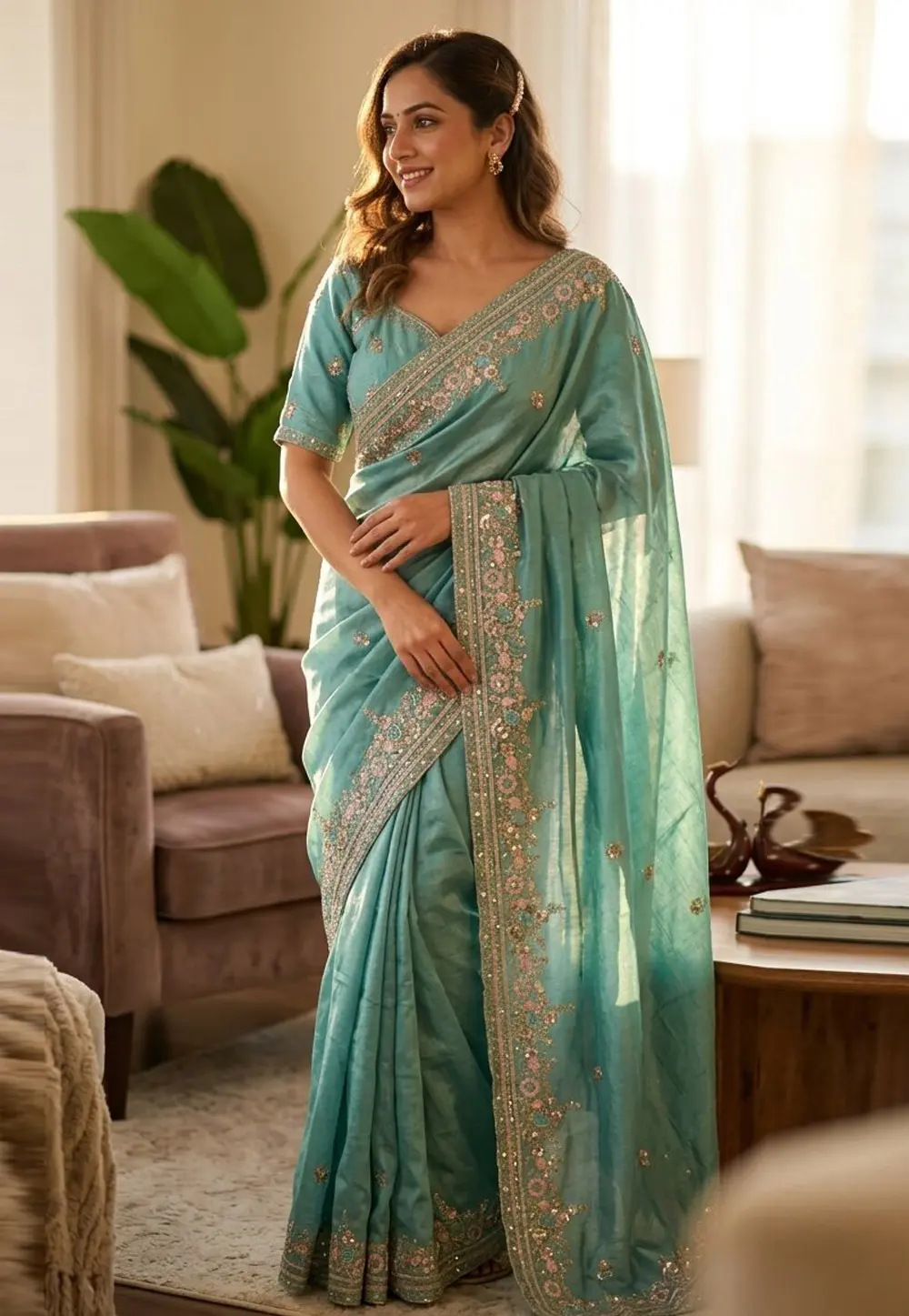 Sky Blue Silk Saree With Blouse 331527