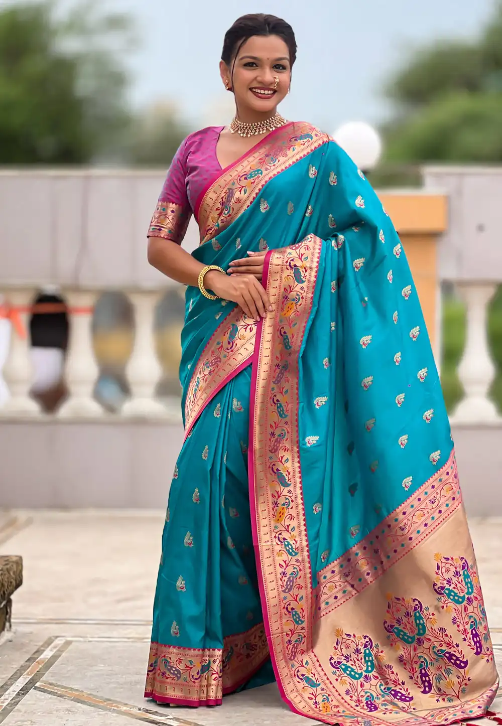 Sky Blue Silk Saree With Blouse 323603