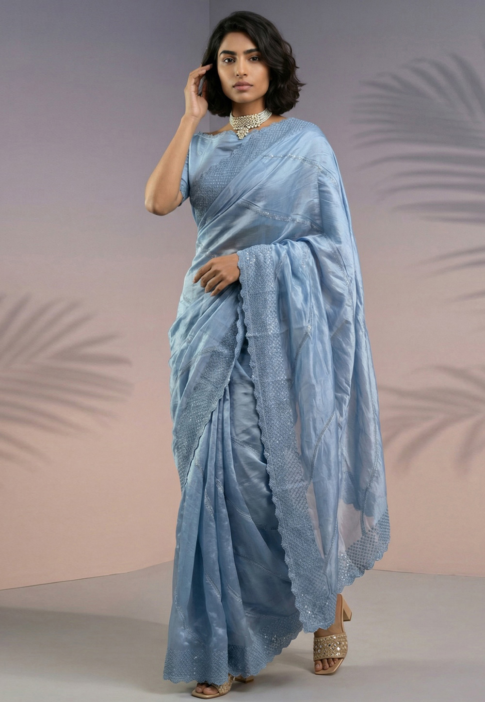 Sky Blue Silk Saree With Blouse 329003