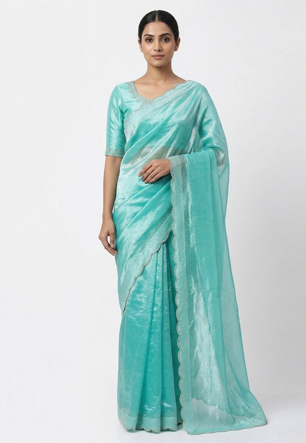 Sky Blue Silk Saree With Blouse 327027