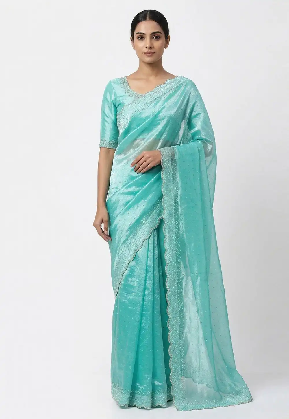 Sky Blue Silk Saree With Blouse 327027