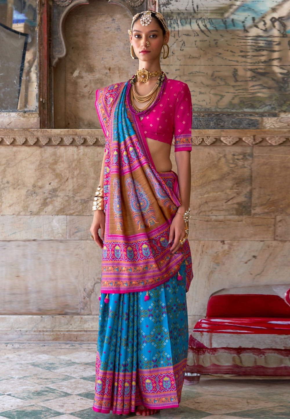 Sky Blue Silk Saree With Blouse 318446