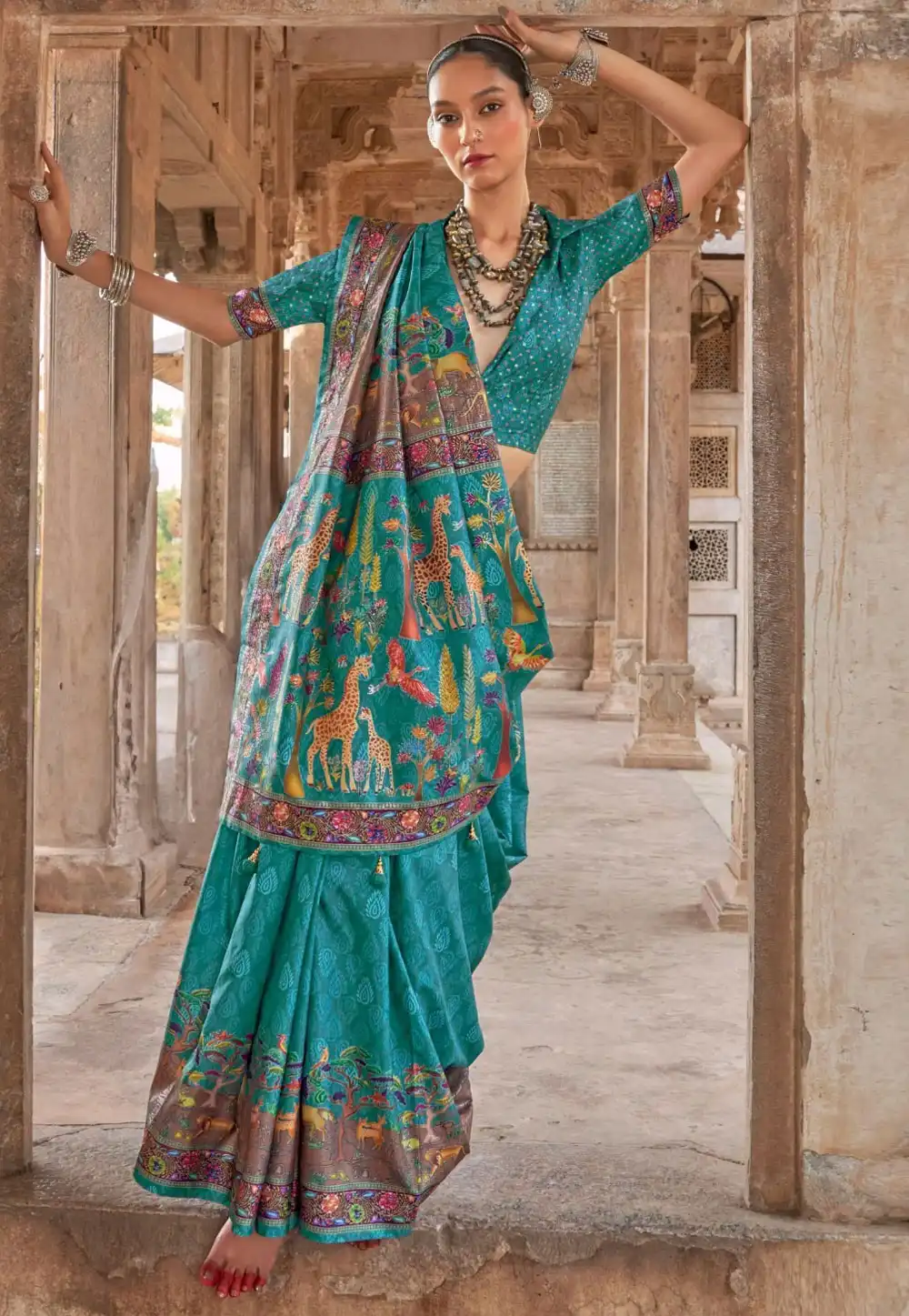 Sky Blue Silk Saree With Blouse 317576