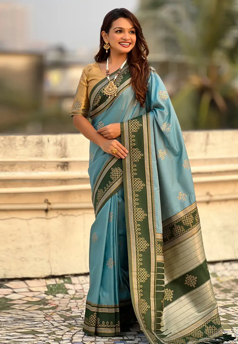 Sky Blue Silk Saree With Blouse 321072