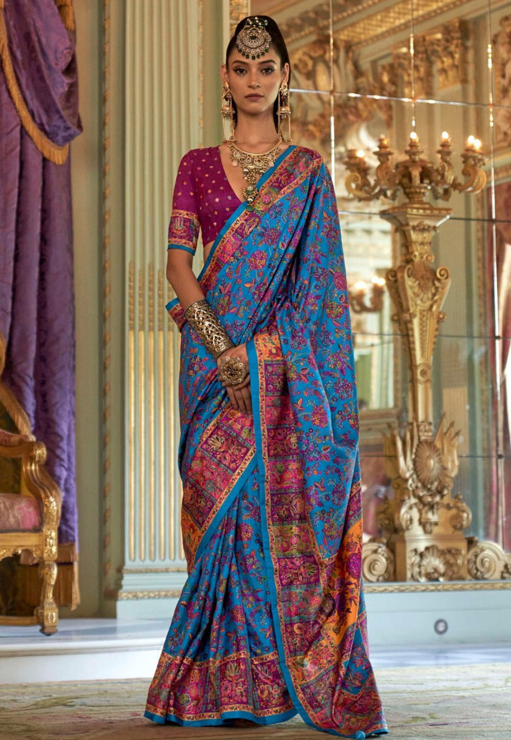 Sky Blue Silk Saree With Blouse 322127