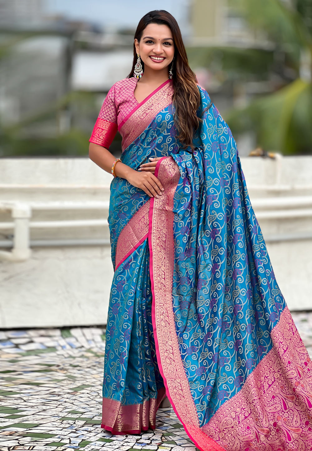 Sky Blue Silk Saree With Blouse 321074