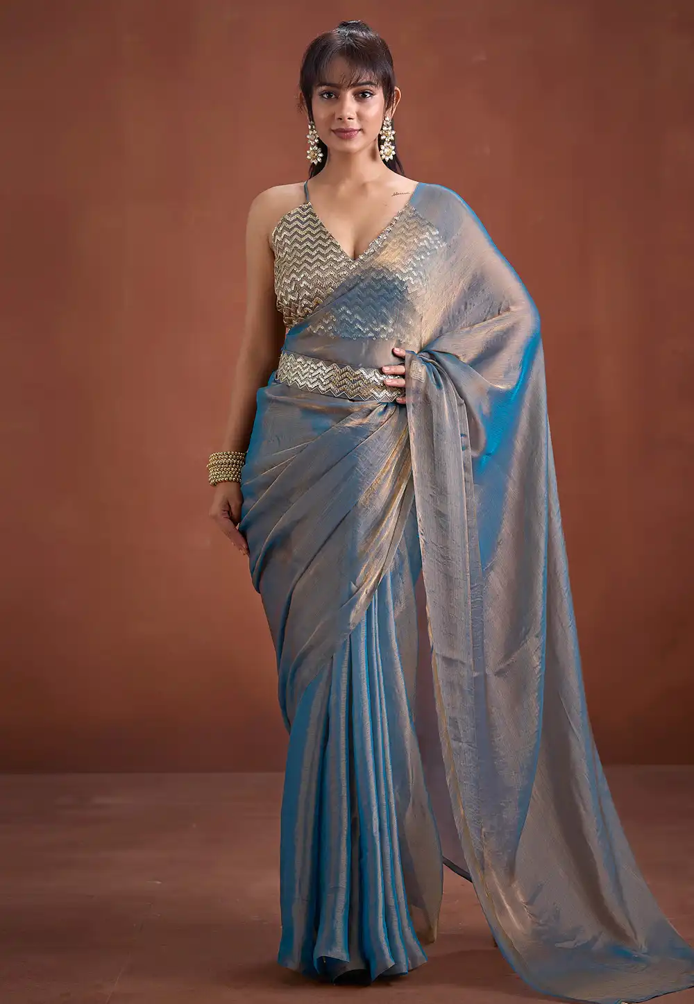 Sky Blue Silk Saree With Blouse 327765