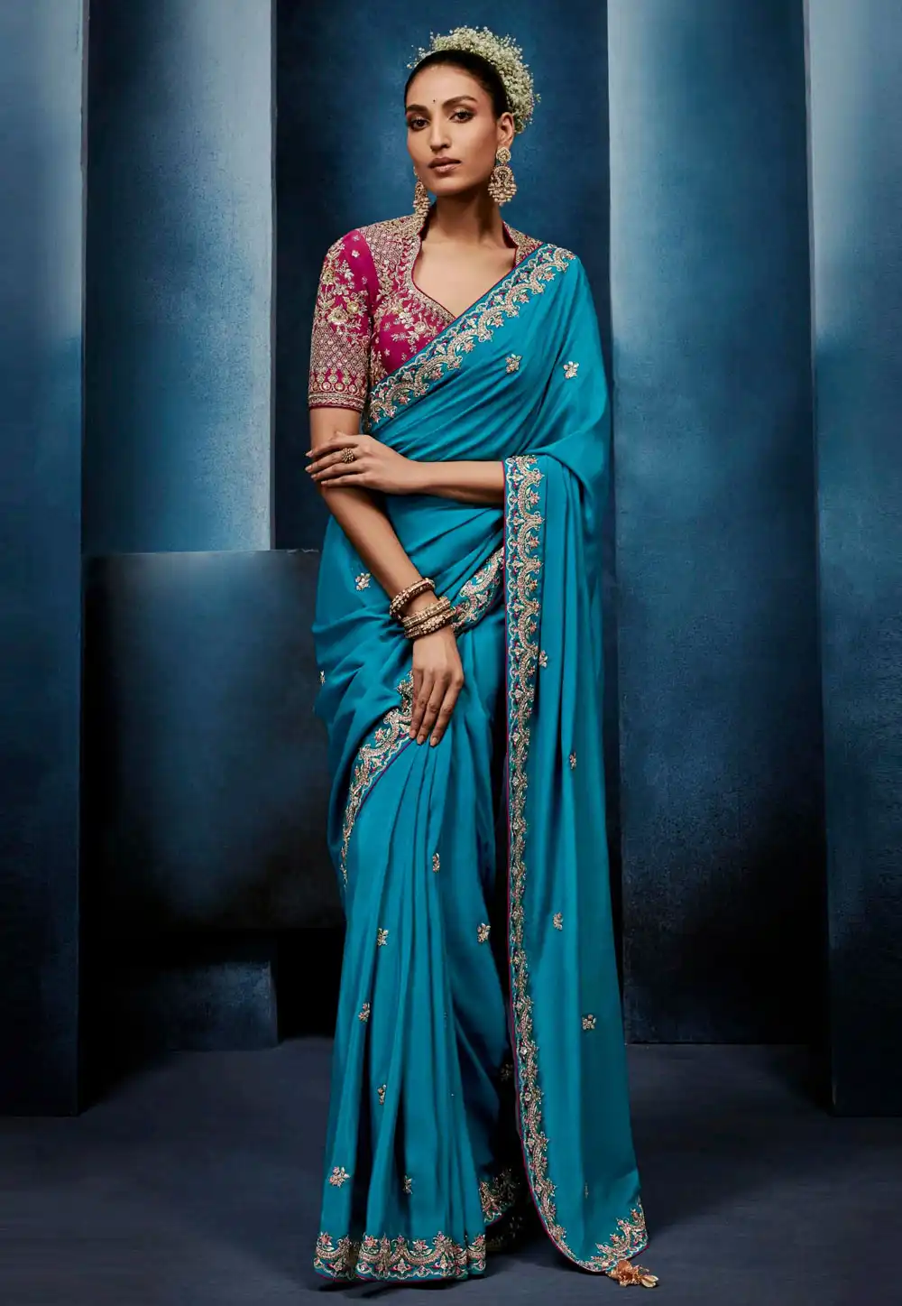 Sky Blue Silk Saree With Blouse 327250
