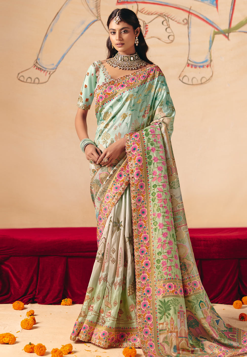 Sky Blue Silk Saree With Blouse 324661