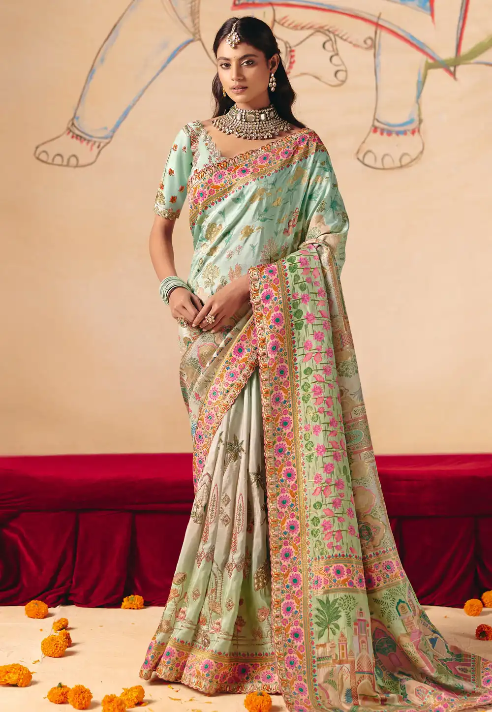 Sky Blue Silk Saree With Blouse 324661