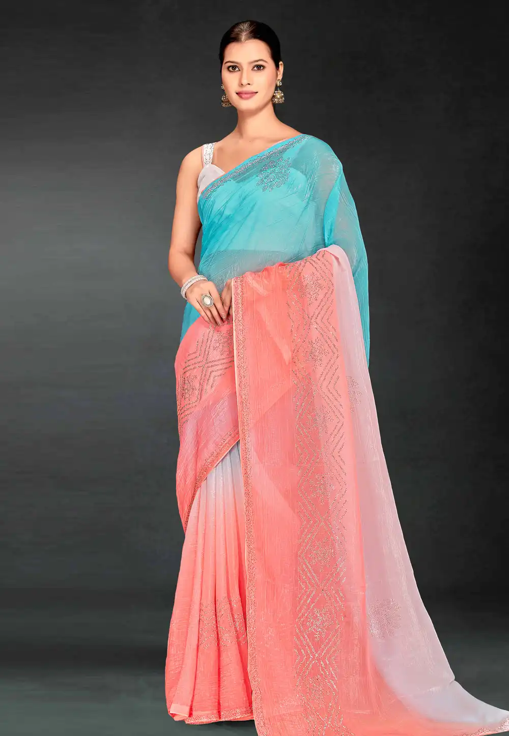 Sky Blue Silk Saree With Blouse 313063