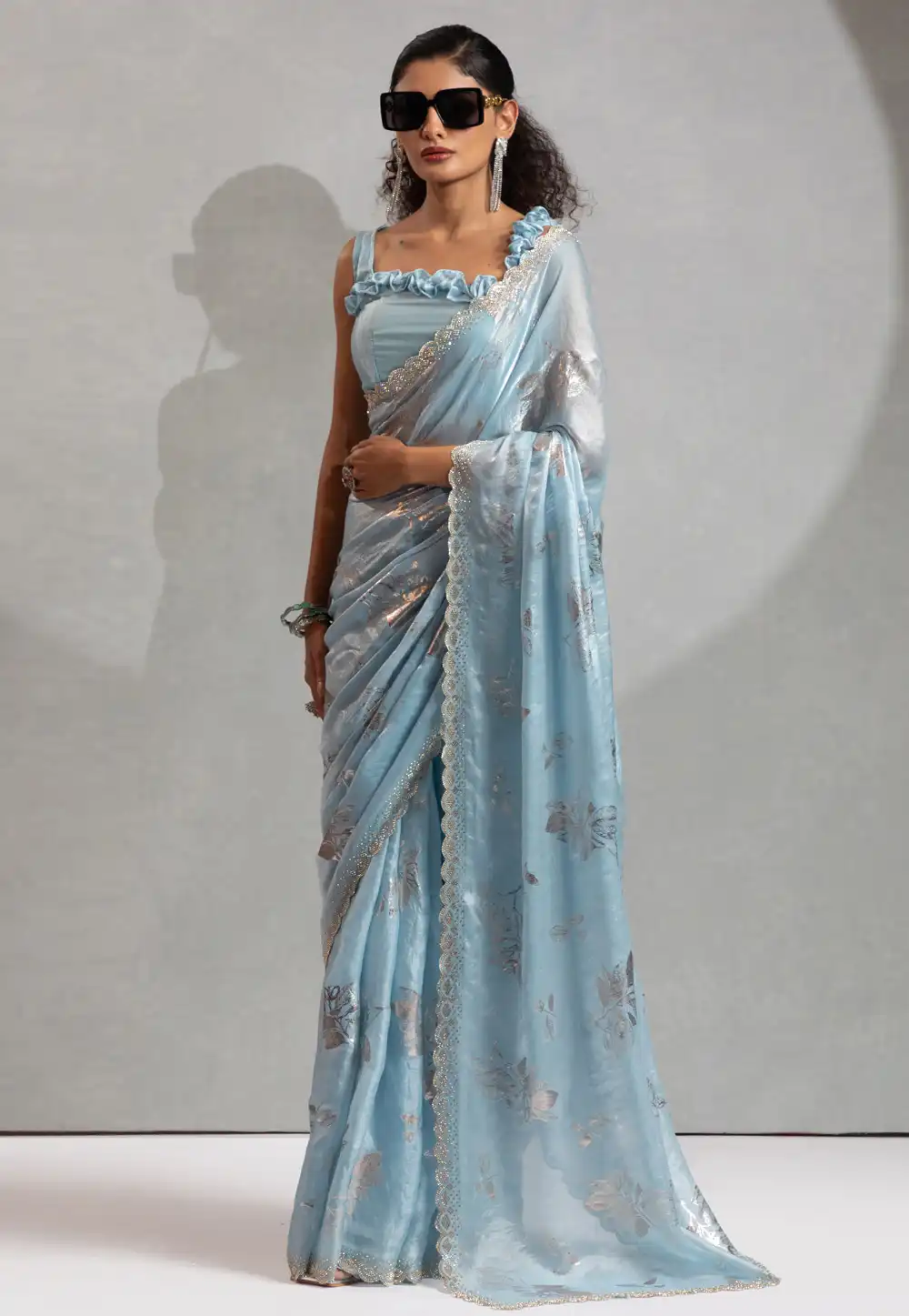 Sky Blue Silk Saree With Blouse 313572