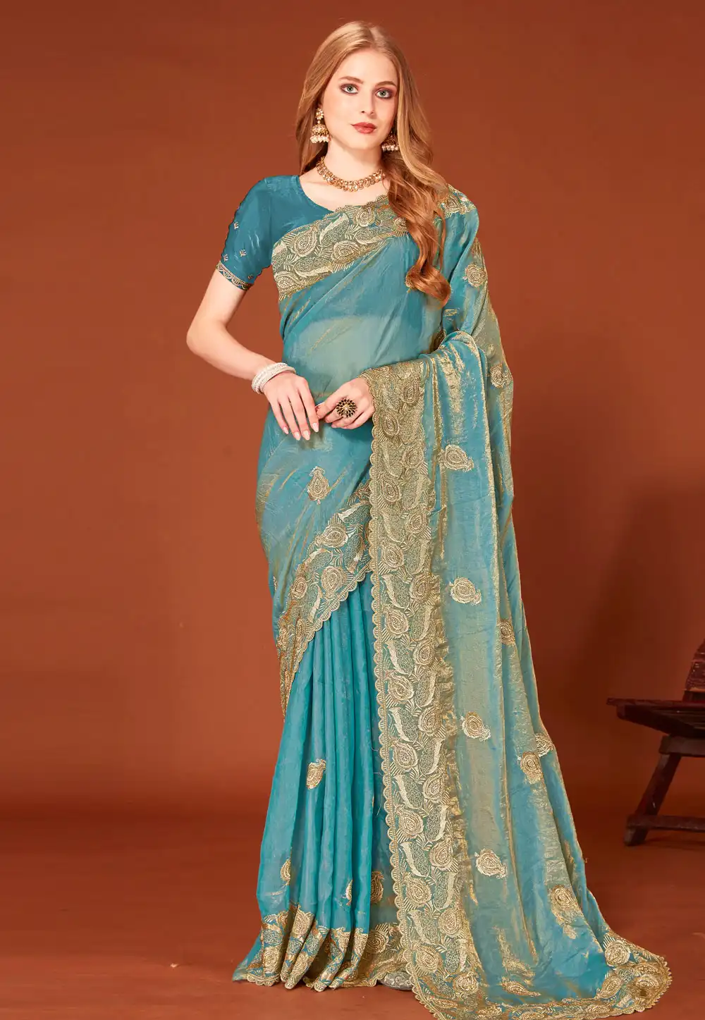 Sky Blue Silk Saree With Blouse 315961