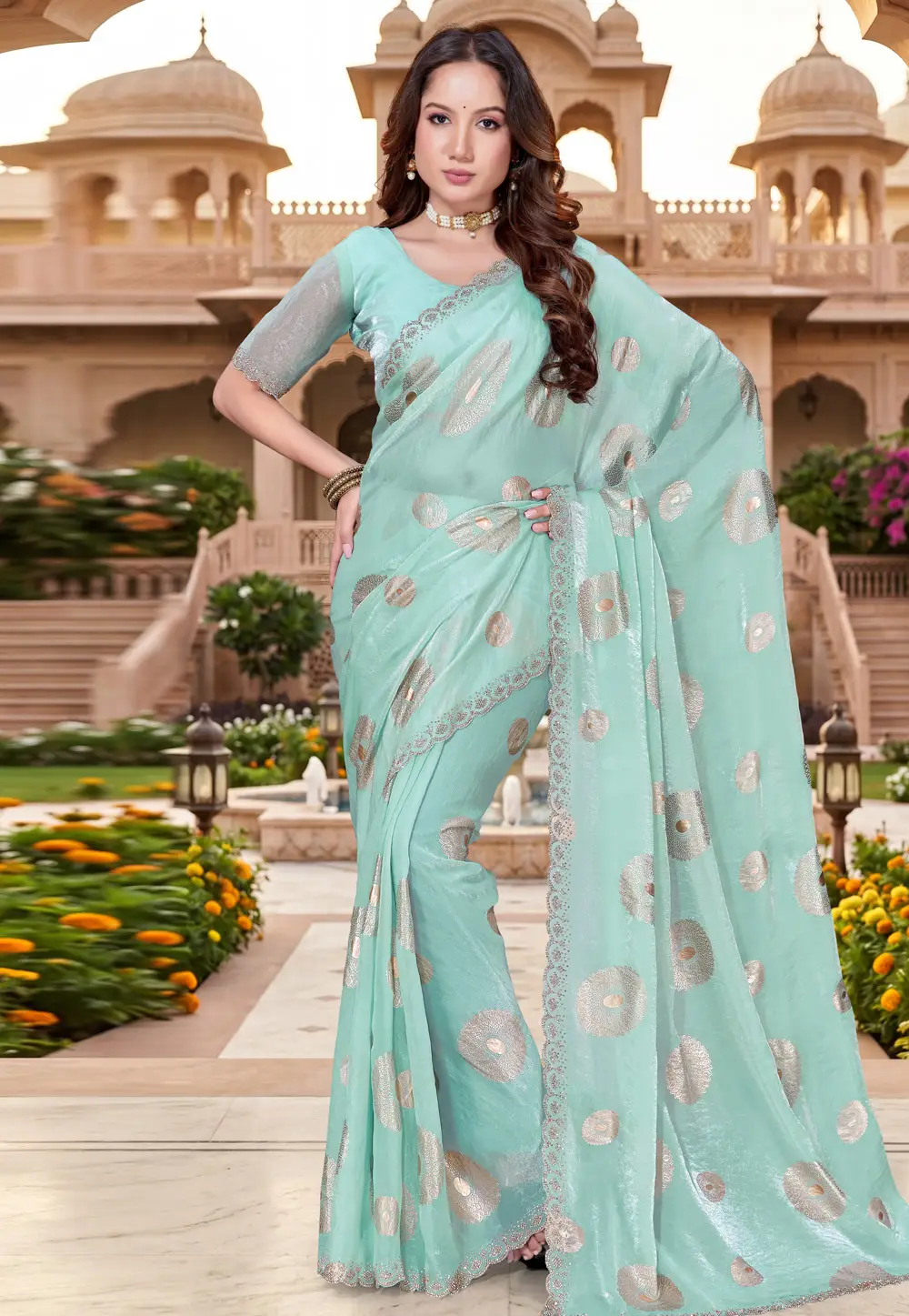 Sky Blue Silk Saree With Blouse 334024