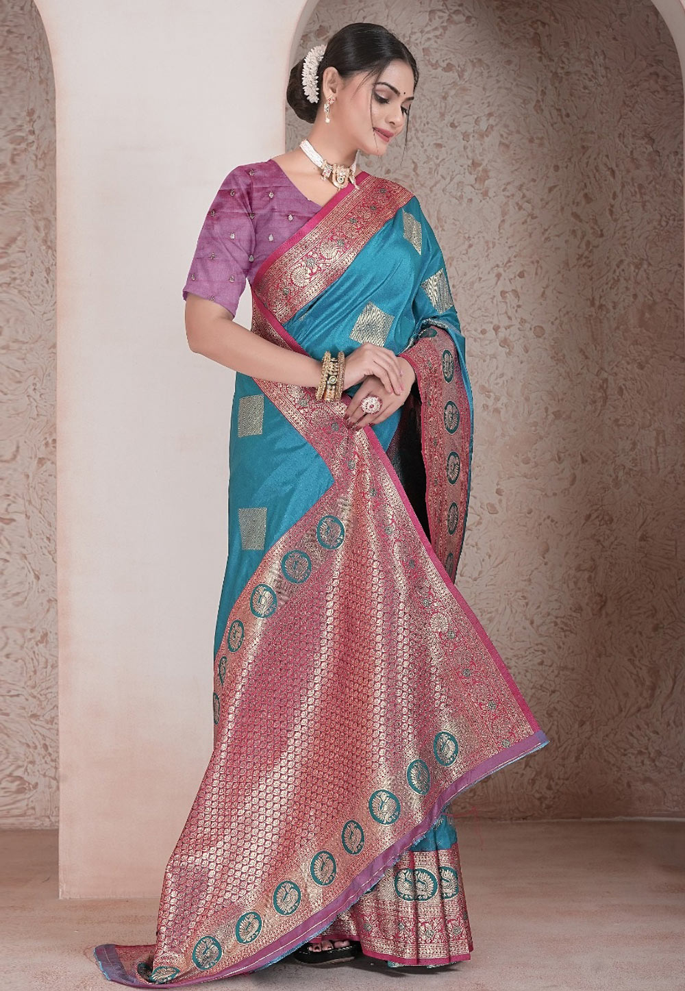 Sky Blue Silk Saree With Blouse 312294