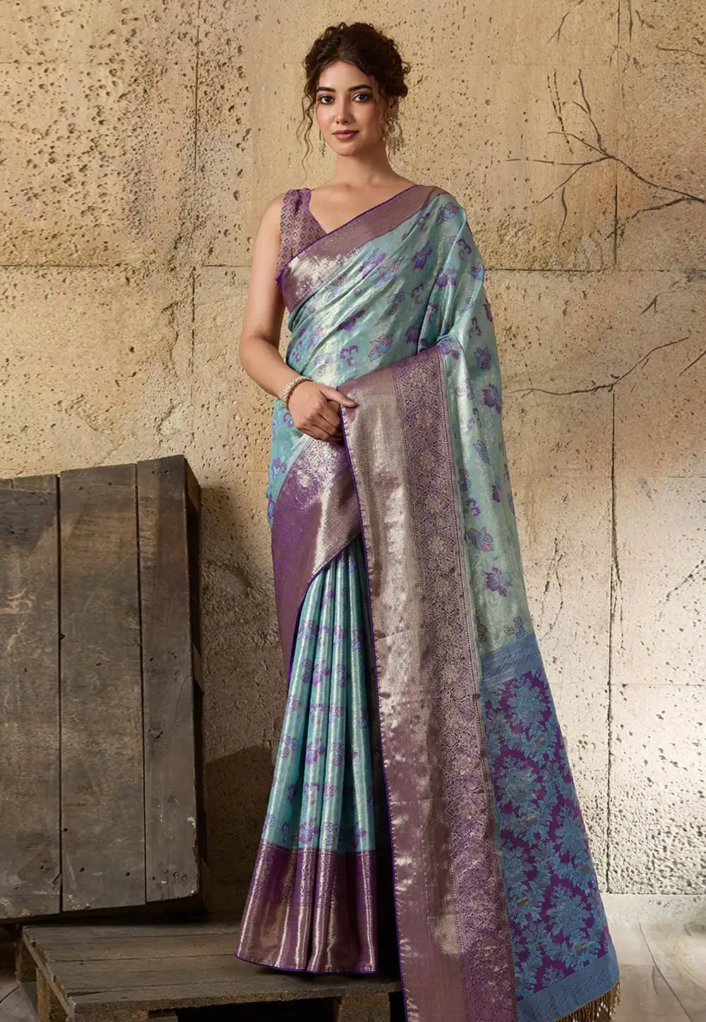 Sky Blue Silk Saree With Blouse 328025