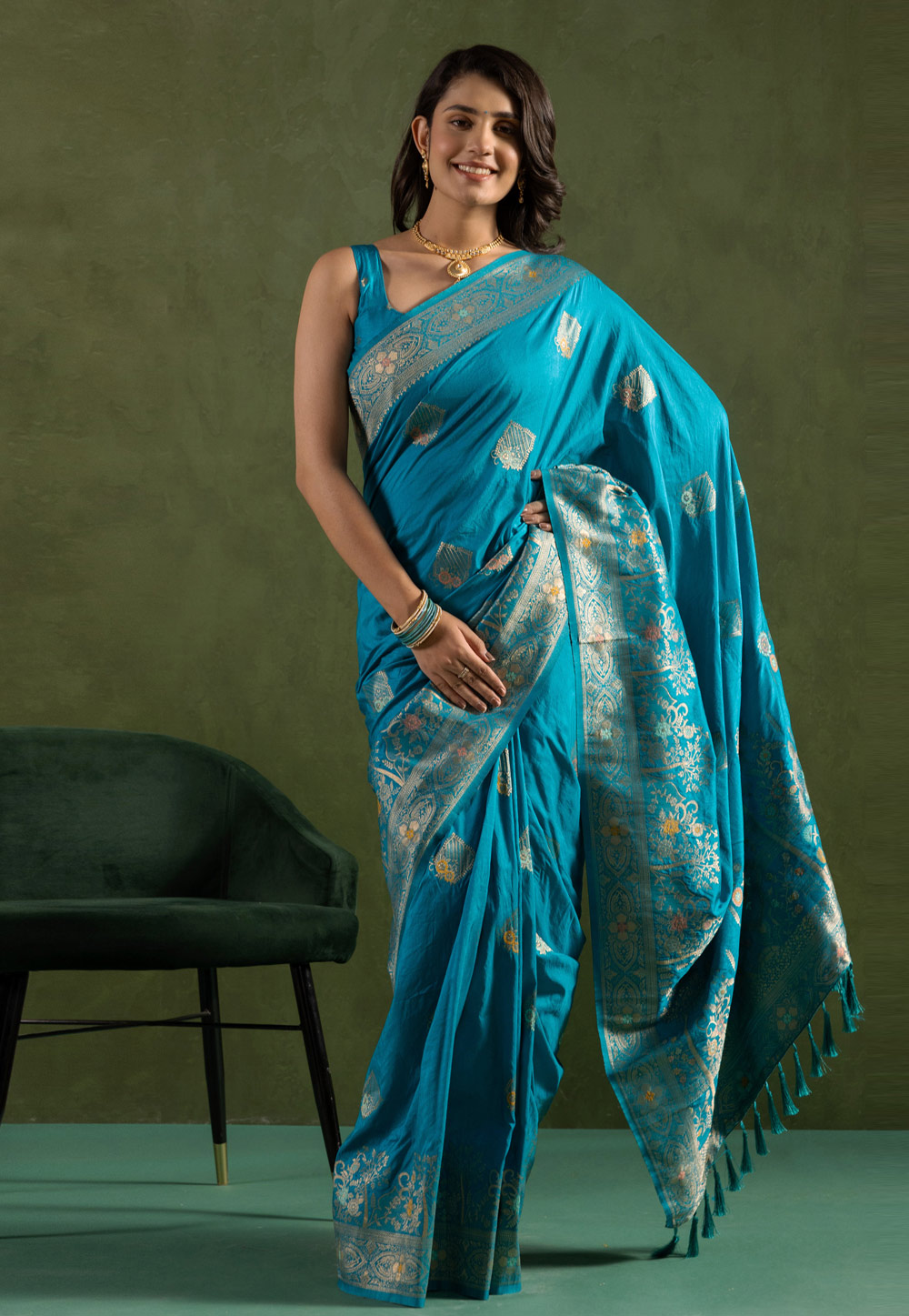 Sky Blue Silk Saree With Blouse 311284