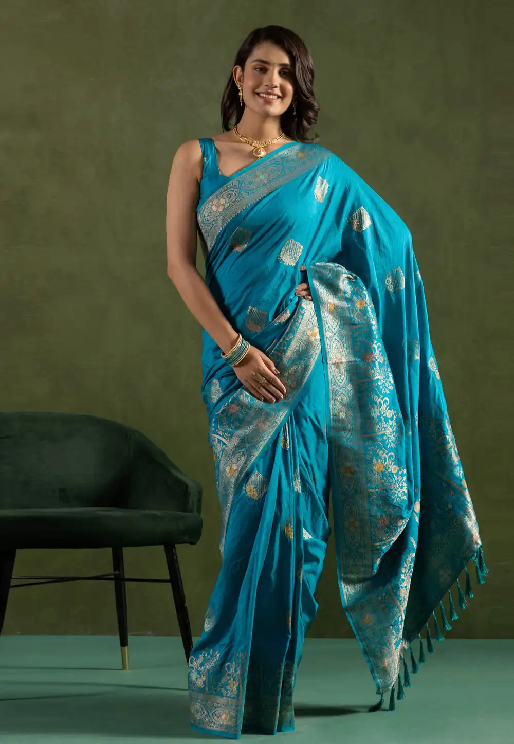 Sky Blue Silk Saree With Blouse 311284