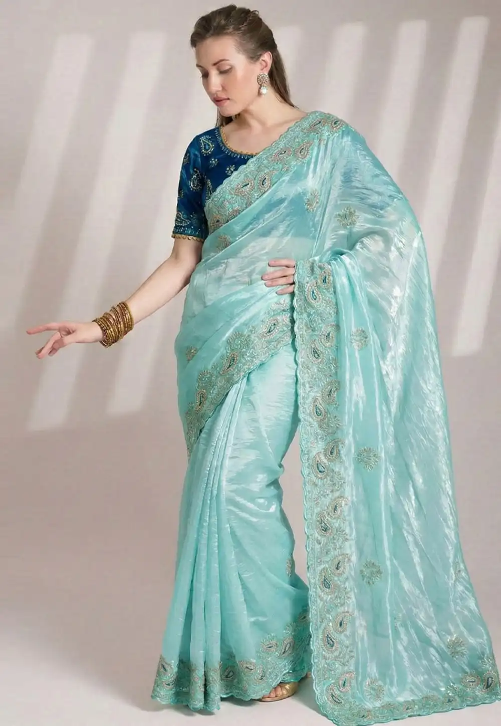 Sky Blue Silk Saree With Blouse 330073