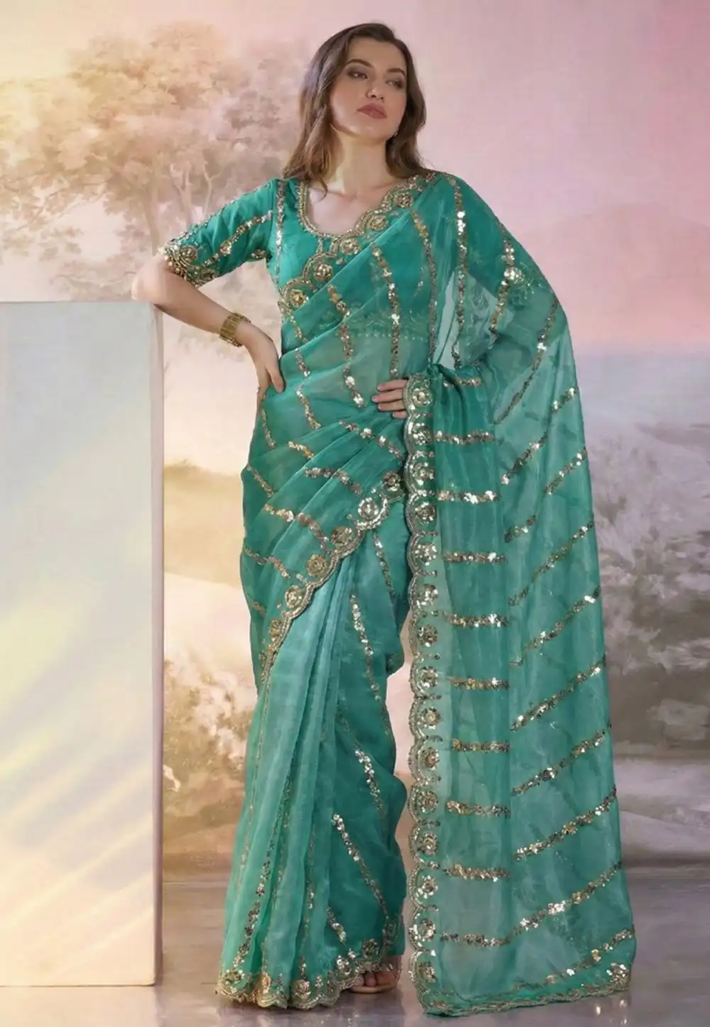 Sky Blue Silk Saree With Blouse 330085