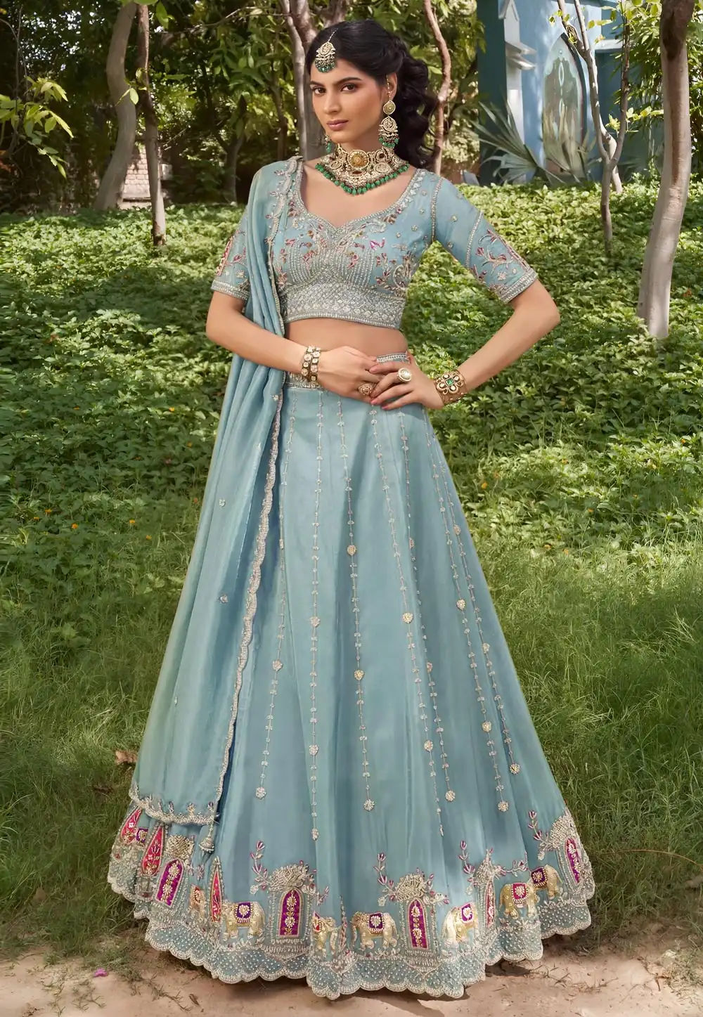 Sky Blue Tissue Lehenga Choli 329227