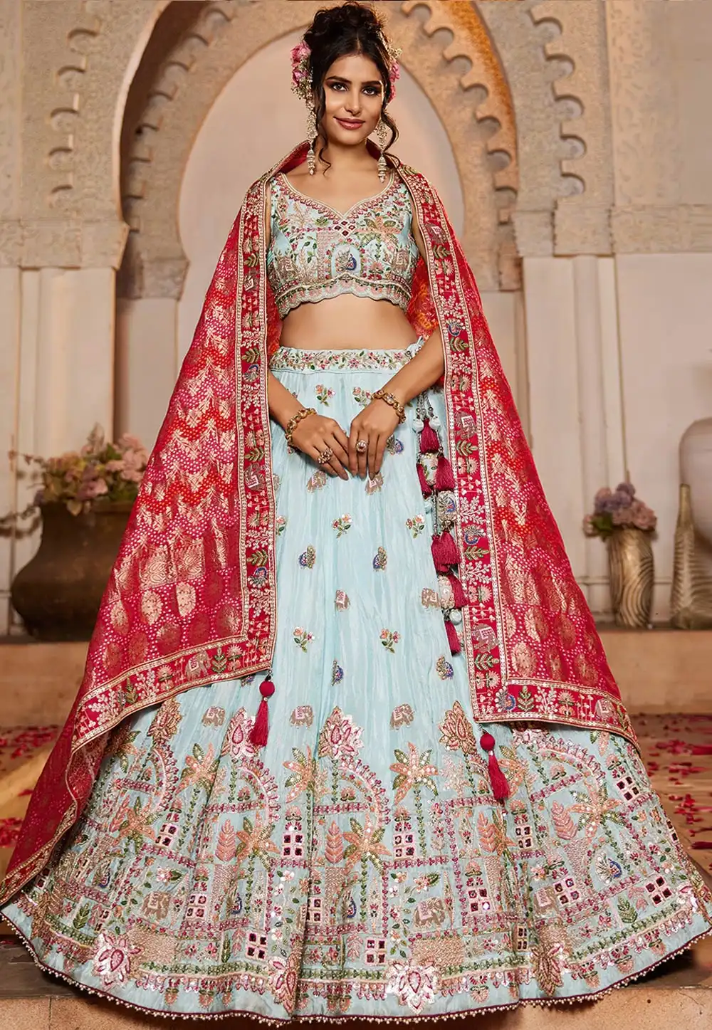 Sky Blue Tissue Lehenga Choli 312879