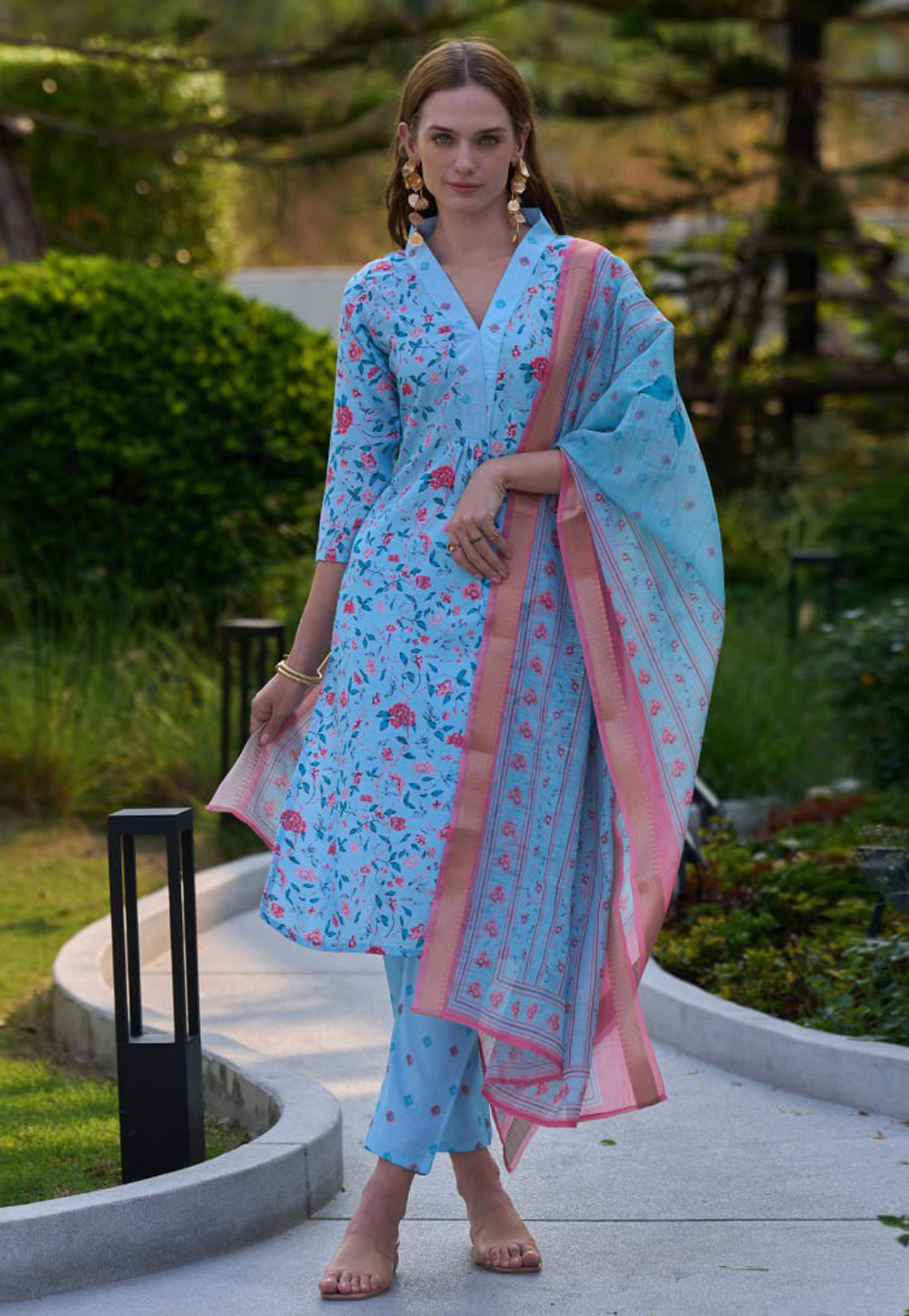 Sky Blue Tissue Readymade Pant Style Suit 311990