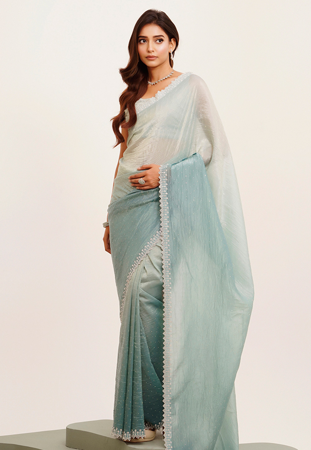 Sky Blue Tissue Saree With Blouse 311913