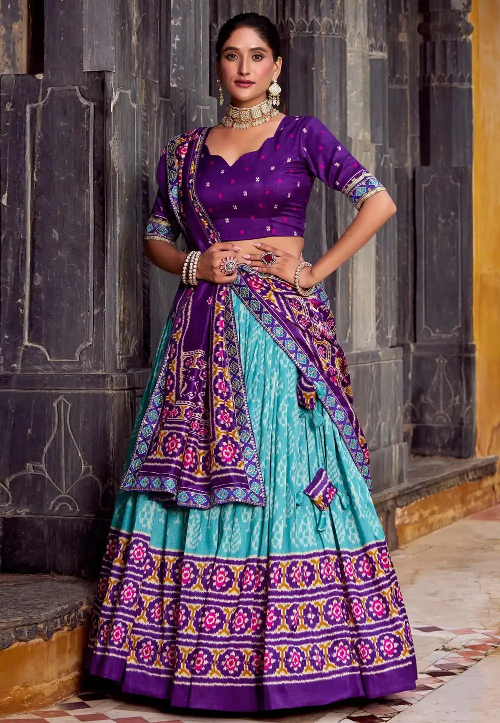 Sky Blue Tussar Silk Circular Lehenga Choli 315188