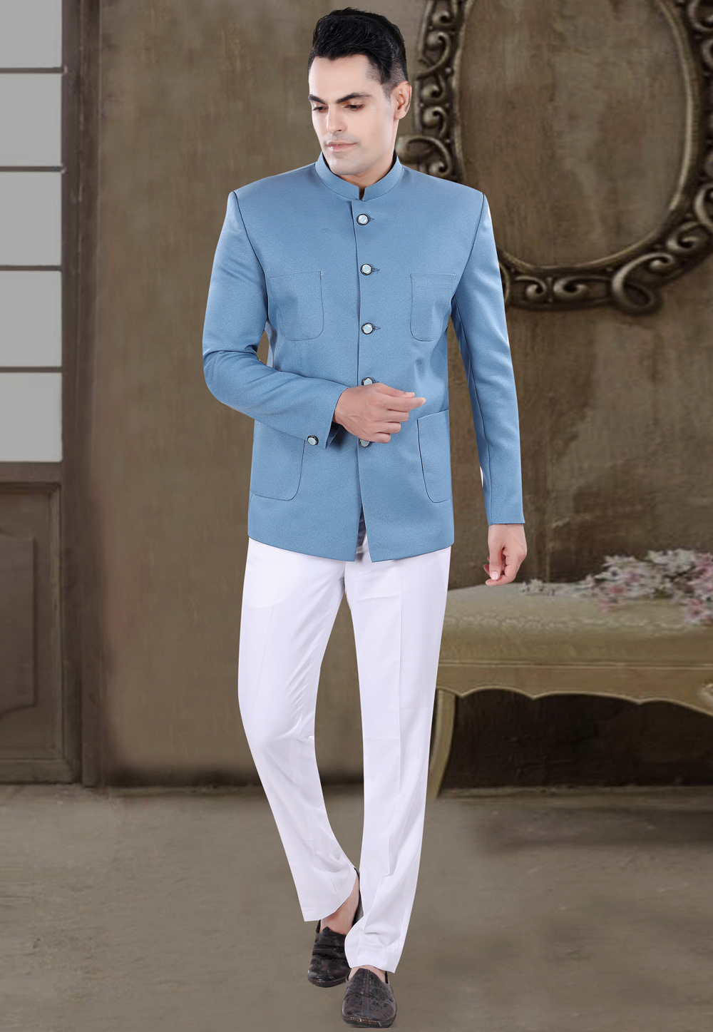 Sky Blue Viscose Jodhpuri Suit 306393