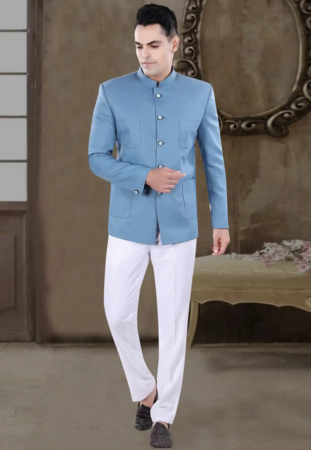 Sky Blue Viscose Jodhpuri Suit 306393