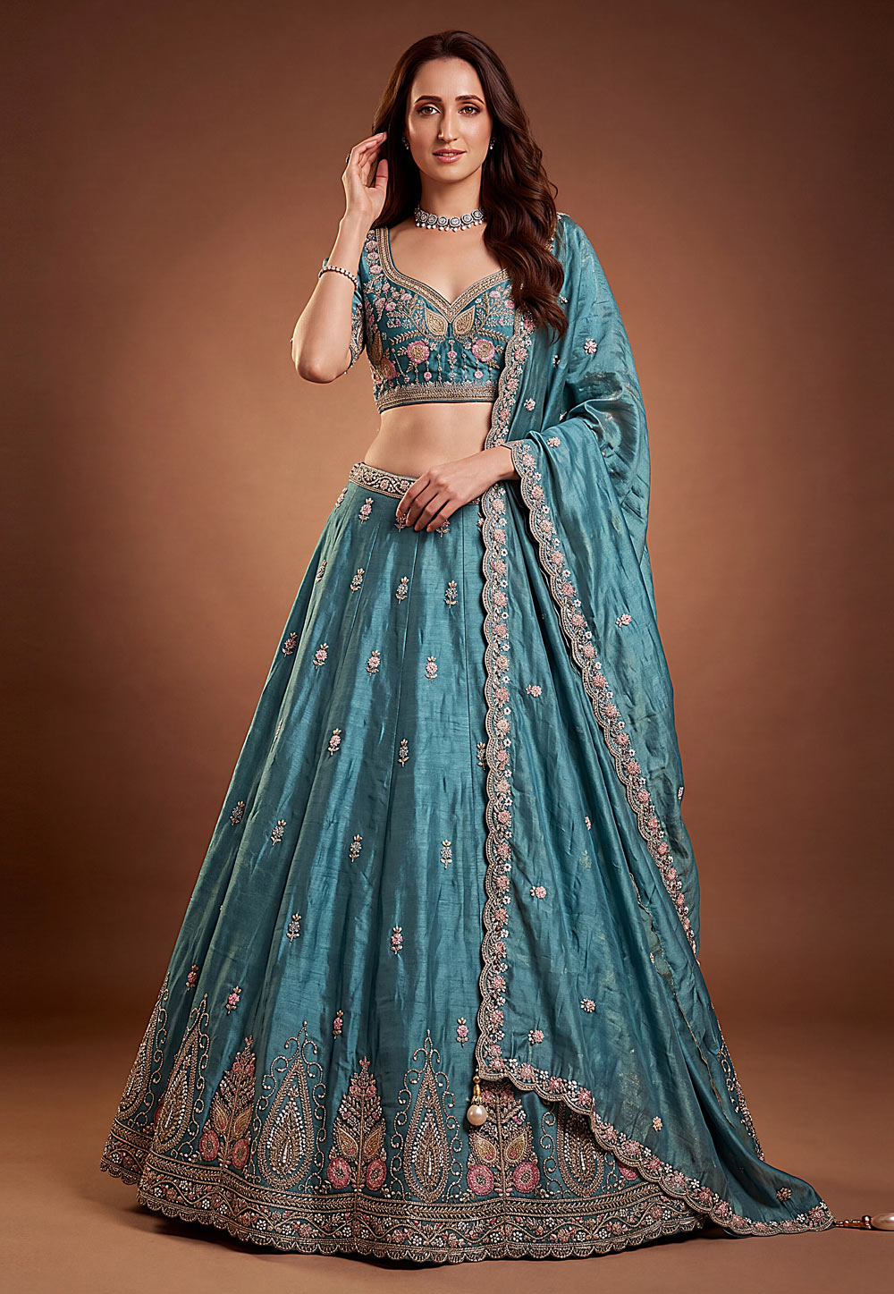 Sky Blue Viscose Lehenga Choli For Wedding 329252