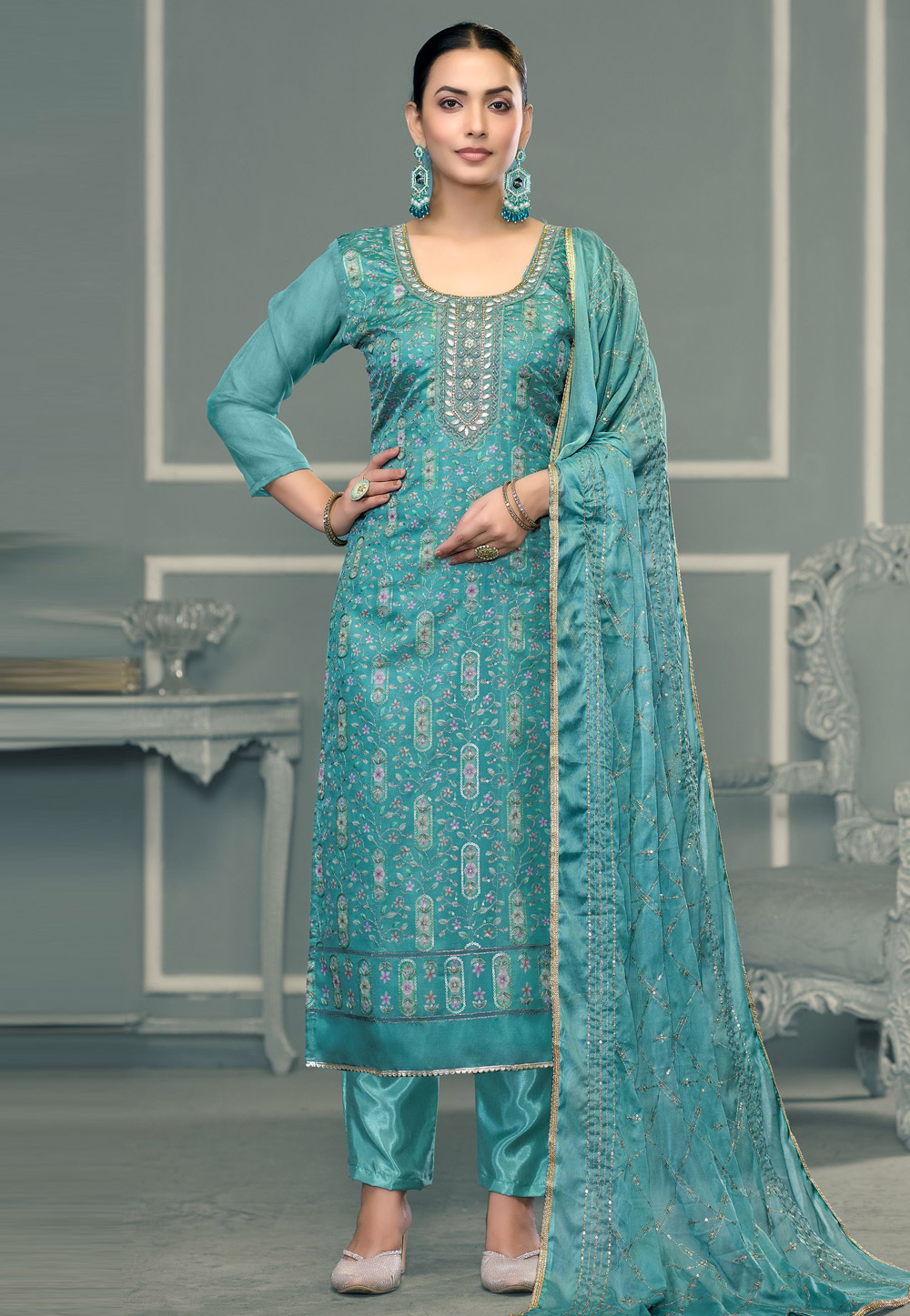 Sky Blue Viscose Pant Style Suit 307416