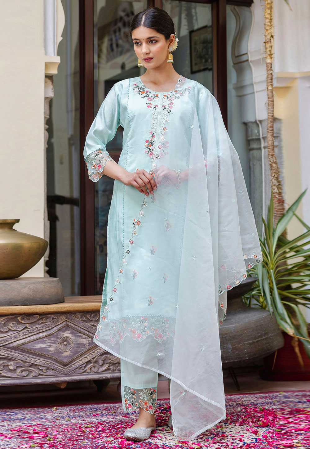 Sky Blue Viscose Readymade Pakistani Suit 329962