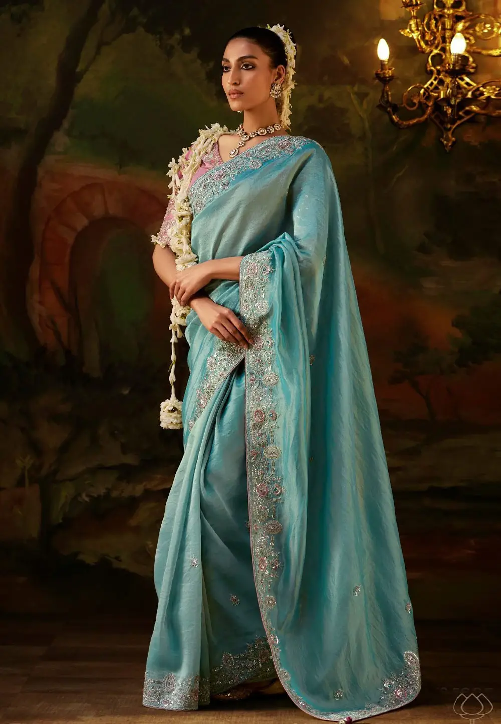 Sky Blue Viscose Saree With Blouse 334796