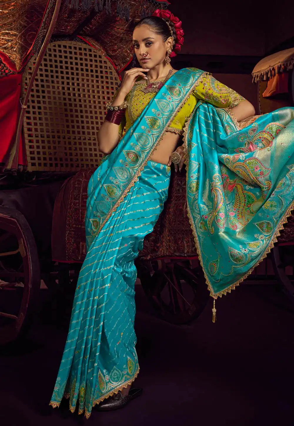 Sky Blue Viscose Saree With Blouse 313442