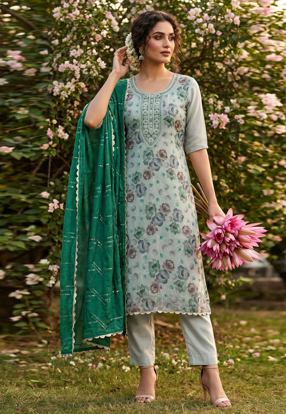 Sky Blue Viscose Straight Suit 327458