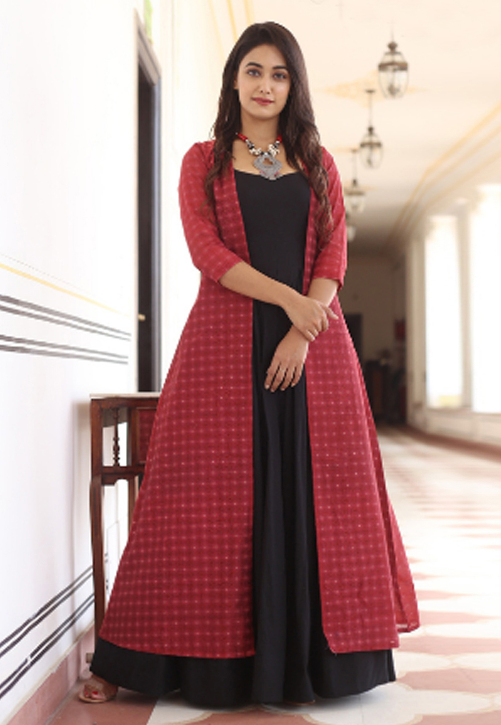 Black Muslin Gown With Jacket 219339