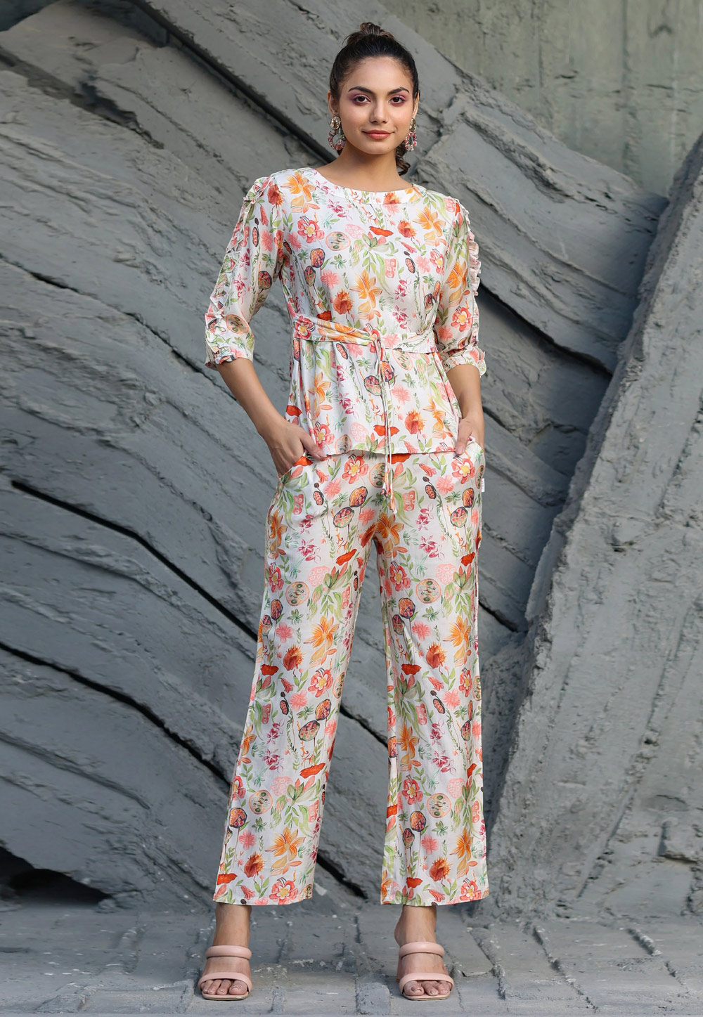 Off White Muslin Printed Co-Ords Set 269359