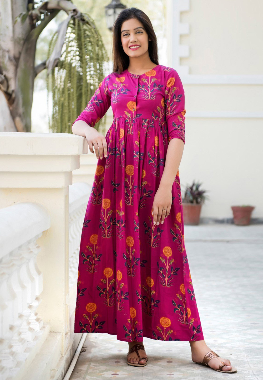 Magenta Muslin Readymade Gown 185794