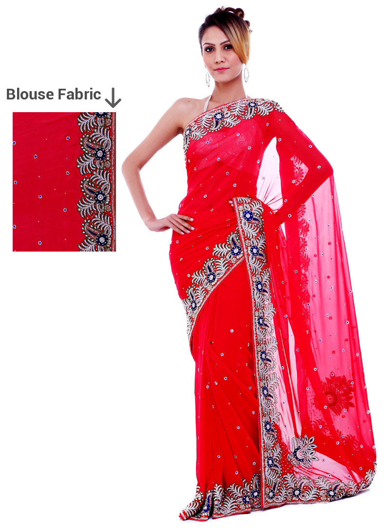 Red Georgette Saree With Blouse 91392