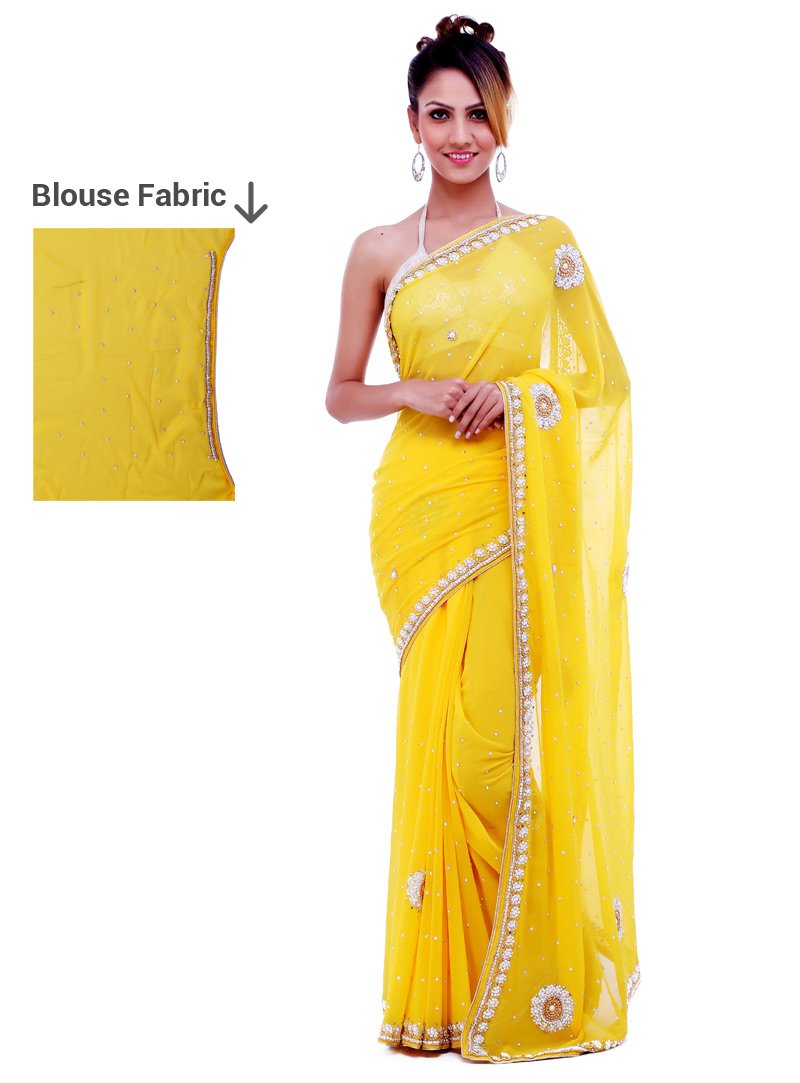 Yellow Georgette Stone Work Saree 91396