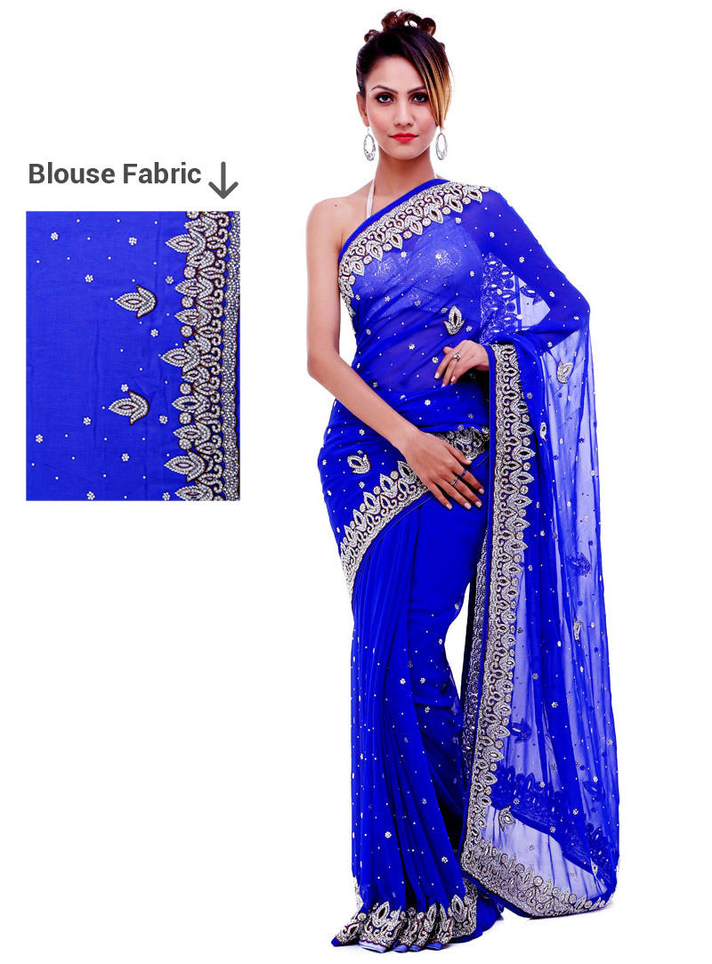 Blue Georgette Stone Work Saree 91404