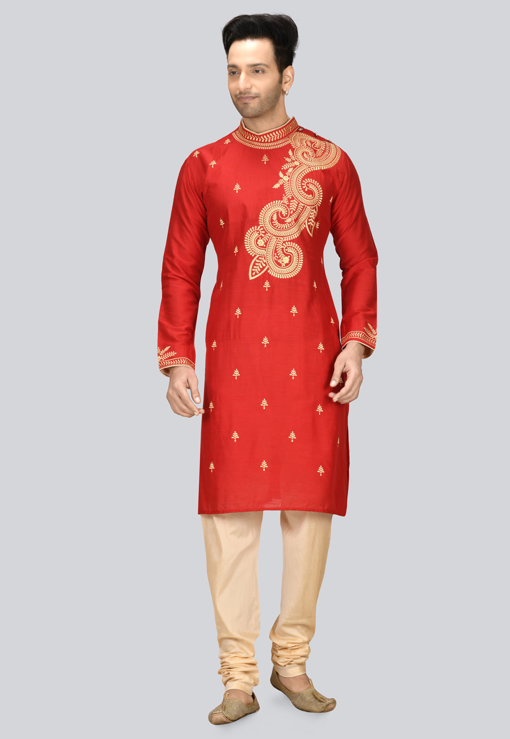 Red Dupion Silk Kurta Pajama 236447