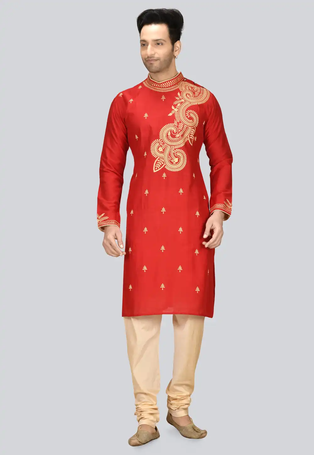 Red Dupion Silk Kurta Pajama 236447