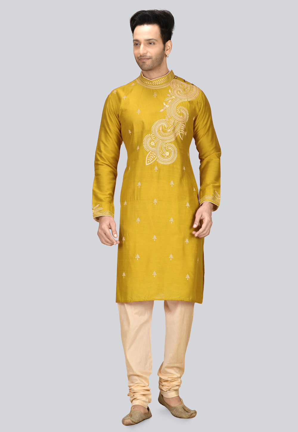 Yellow Dupion Silk Kurta Pajama 236449