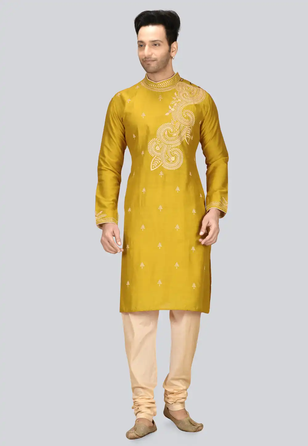 Yellow Dupion Silk Kurta Pajama 236449