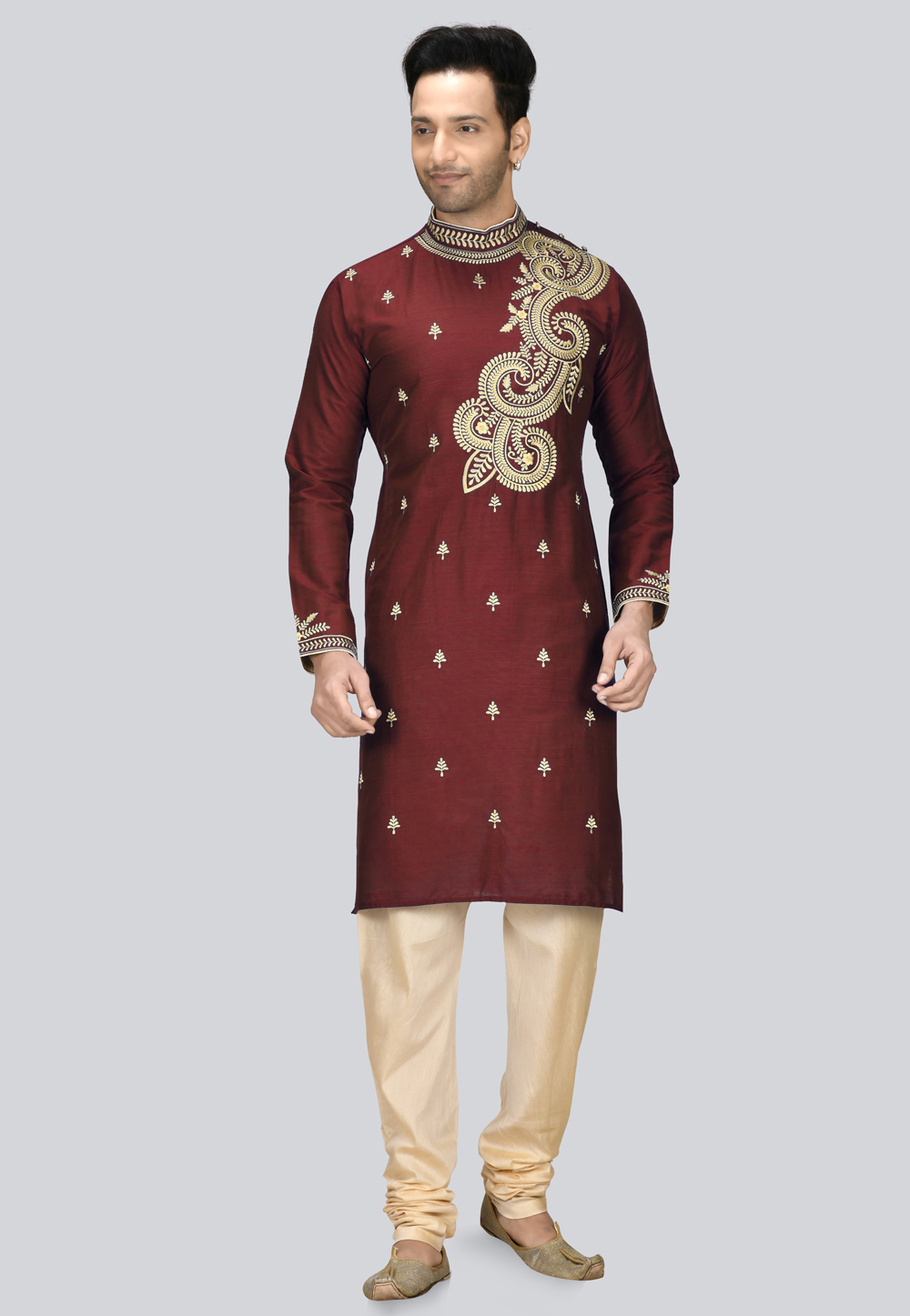 Maroon Dupion Silk Kurta Pajama 236451