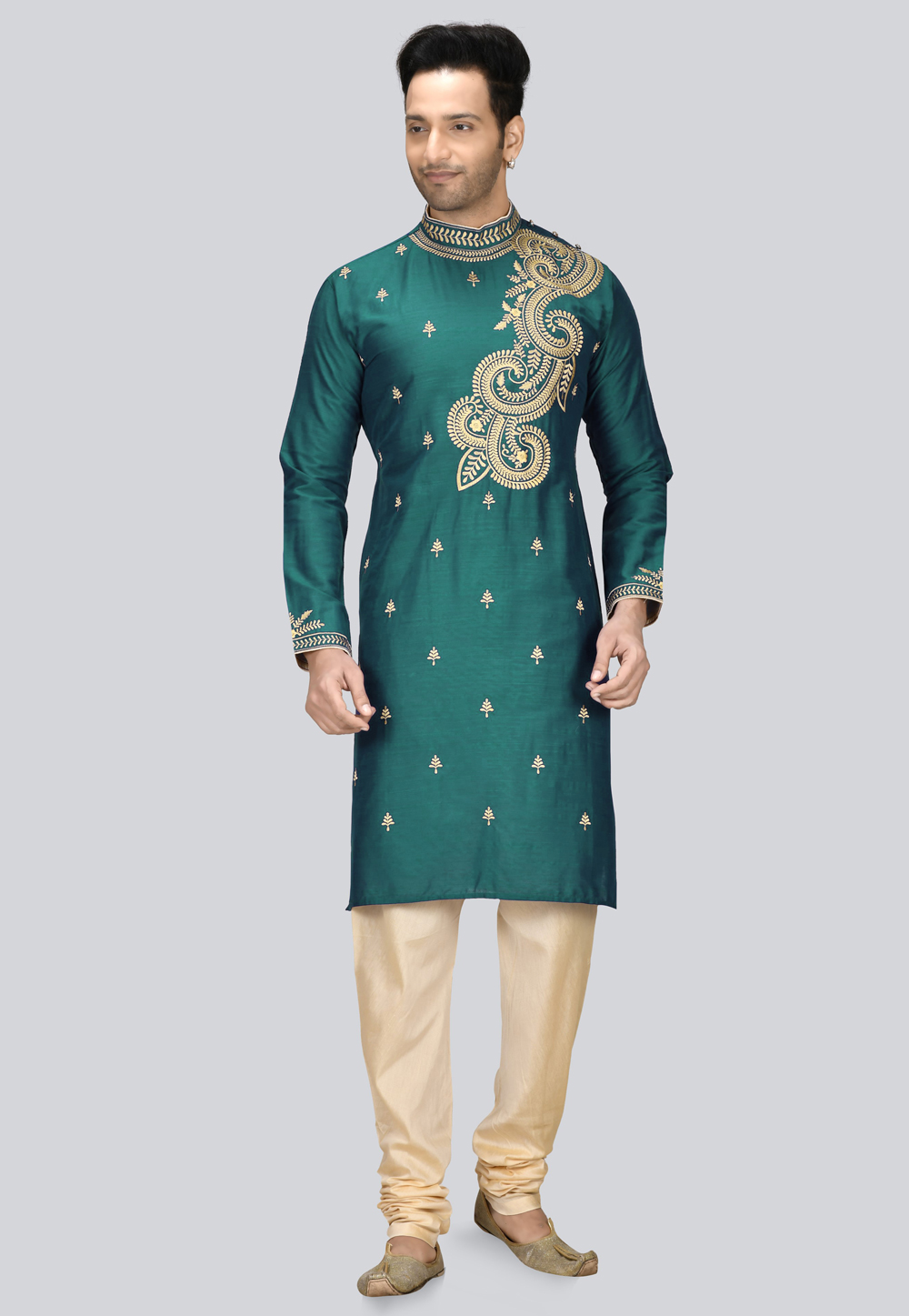 Teal Dupion Silk Kurta Pajama 236453